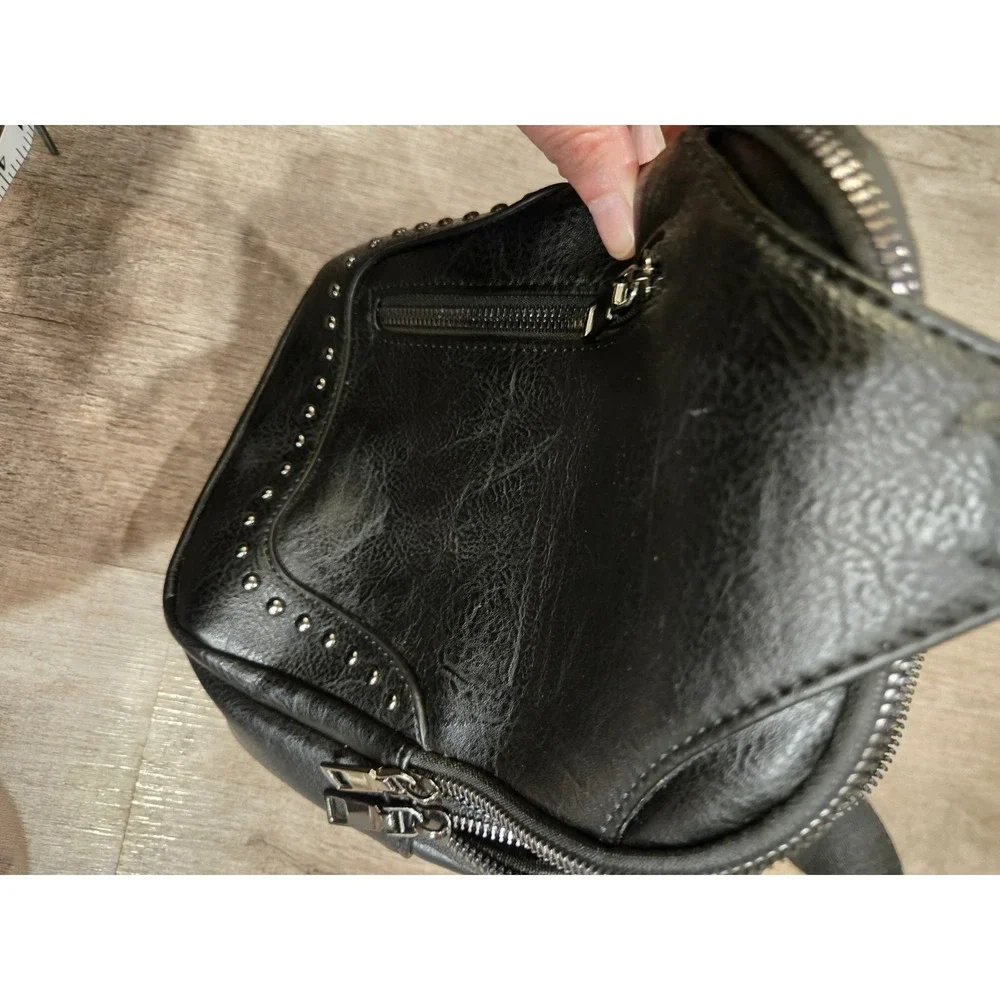 Sam & Hadley Guitar Strap Sling Bag‎ Black 4 Pockets Stud Embellishment Moto